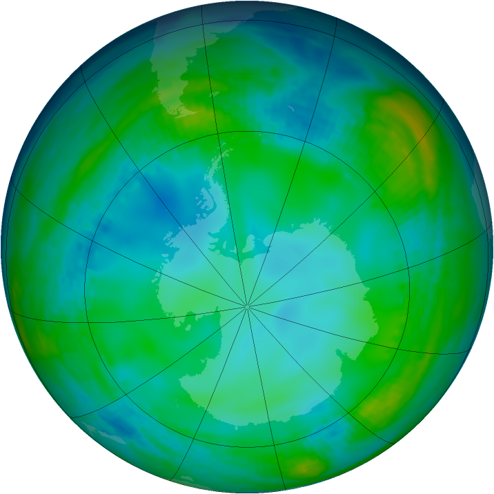 Antarctic ozone map for 04 June 1991